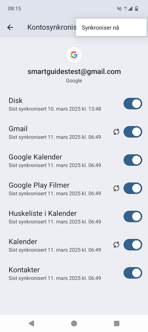 Velg Synkroniser nå