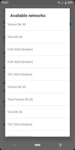 Select a network operator from the list