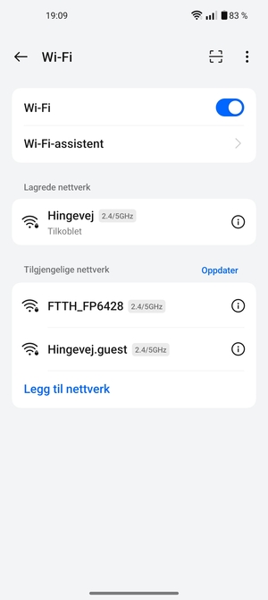 Du er nå koblet til Wi-Fi-nettverket