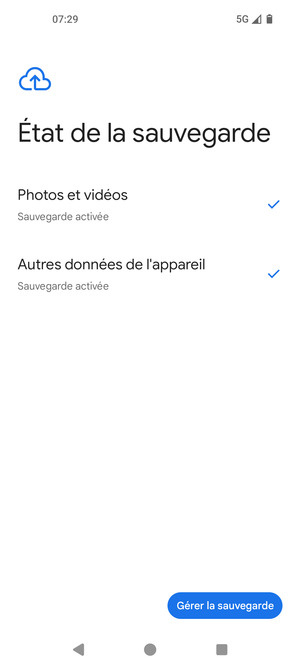 Sélectionnez Gérer la sauvegarde