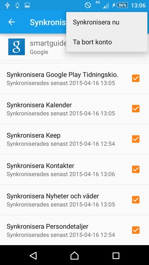 Välj Synkronisera nu