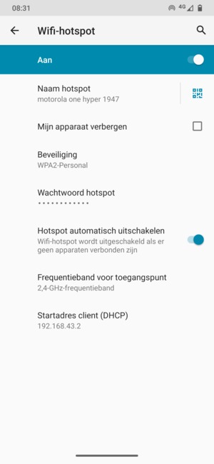 Uw telefoon is nu geïnstalleerd voor gebruik als modem