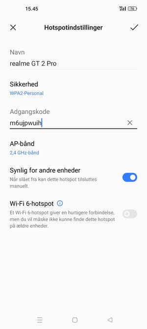Indtast en Wi-Fi-hotspot adgangskode på minimum 8 tegn og vælg OK