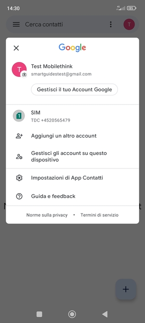 Seleziona Impostazioni di App Contatti