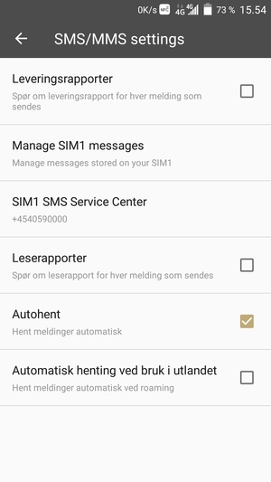 Velg SIM SMS Service Center