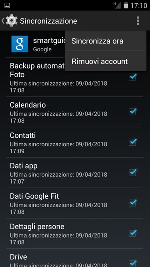 Seleziona il tasto Menu e poi Sincronizza ora