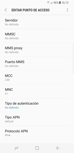 Desplácese hacia abajo e introduzca la información de Internet