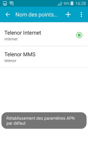 Votre téléphone va être réinitialisé avec les paramètres Internet et MMS par défaut