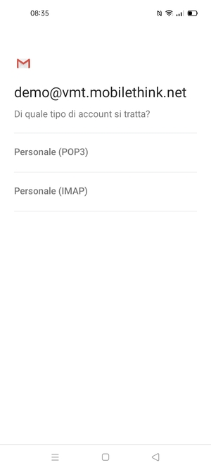 Seleziona Personale (POP3) o Personale (IMAP)