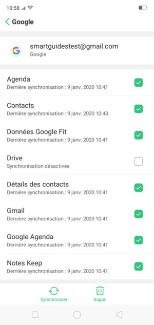 Veuillez cocher toutes les cases et sélectionner Synchroniser