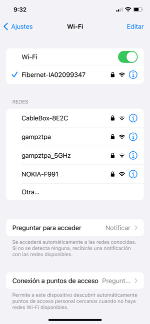 Ahora está conectado a la red Wi-Fi