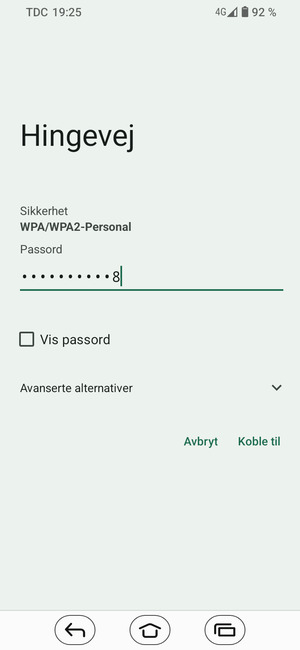 Skriv inn Wi-Fi-passord og velg Koble til
