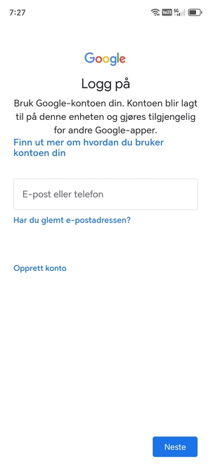 Skriv inn din Gmail-adresse og velg Neste