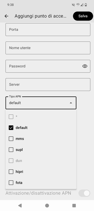 Assicurati che default sia selezionato