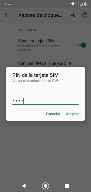 Confirme su nuevo PIN de la tarjeta SIM y seleccione Aceptar