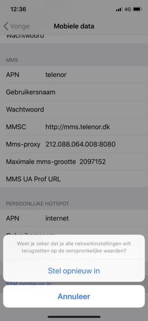 Selecteer Stel opnieuw in