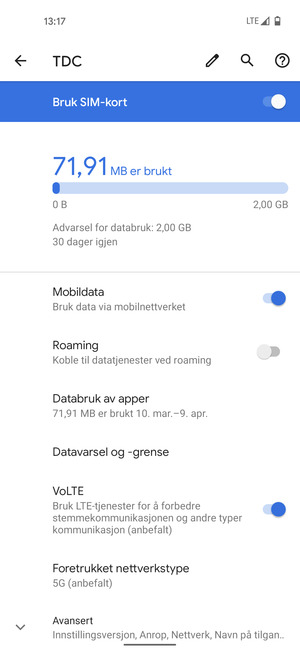 For å bytte nettverk hvis det oppstår nettverksproblemer, velg Avansert