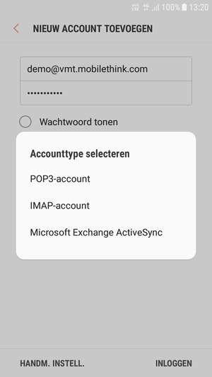 Selecteer POP3-account of IMAP-account
