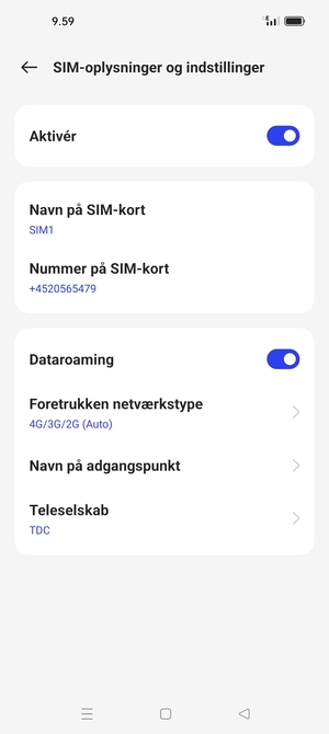 Slå Dataroaming til eller fra