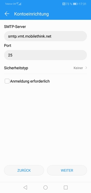 Deaktivieren Sie das Kontrollkästchen Anmeldung erforderlich und wählen Sie WEITER