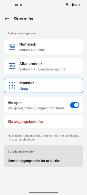 Din telefon er nu sikret med en skærmlås