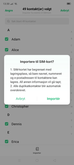 Velg Importér