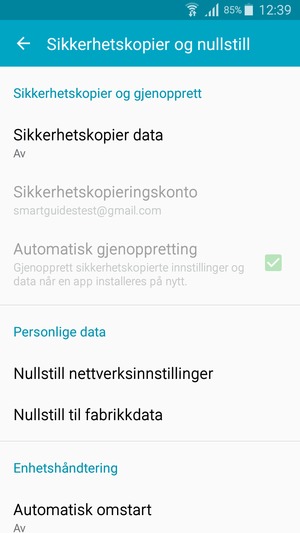 Velg Sikkerhetskopier data