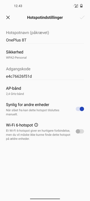 Indtast en Wi-Fi-hotspot adgangskode på minimum 8 tegn og vælg OK