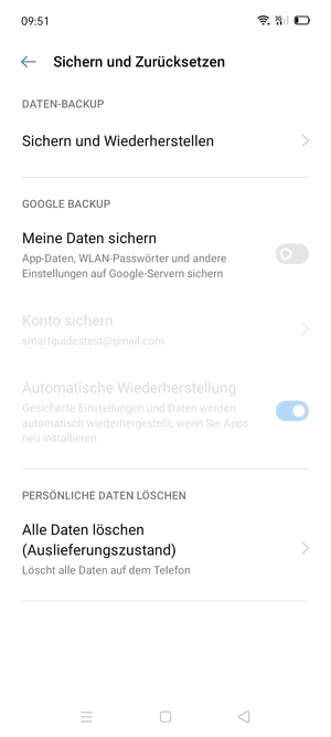 Schalten Sie Meine Daten sichern ein