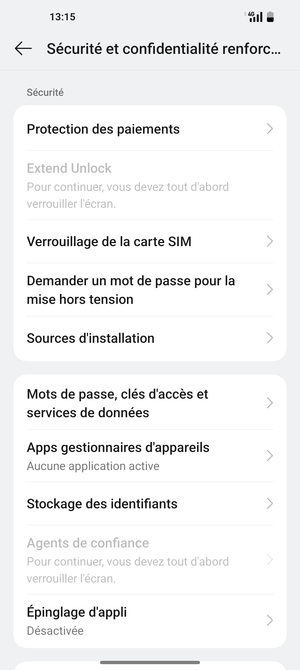 Faites défiler et sélectionnez Verrouillage de la carte SIM
