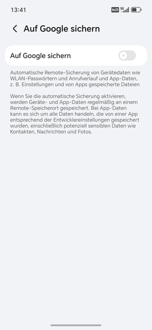 Schalten Sie Auf Google sichern ein