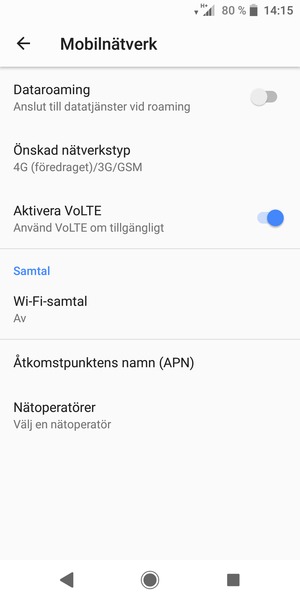 Välj Åtkomstpunktens namn (APN)