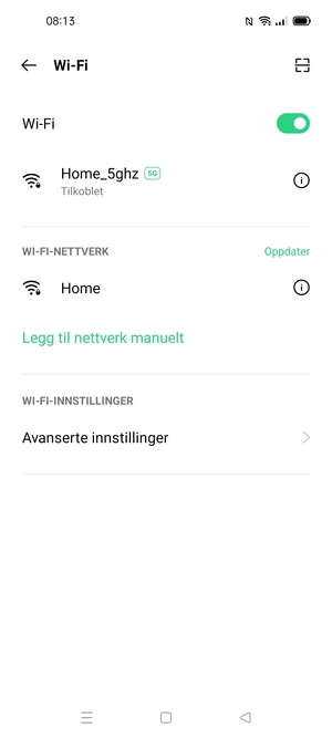 Du er nå koblet til Wi-Fi-nettverket