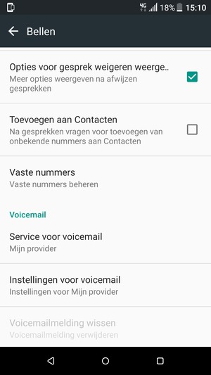 Scroll naar en selecteer Instellingen voor voicemail