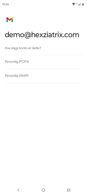 Velg Personlig (POP3) eller Personlig (IMAP)