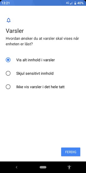 Velg ønsket alternativ og velg FERTIG