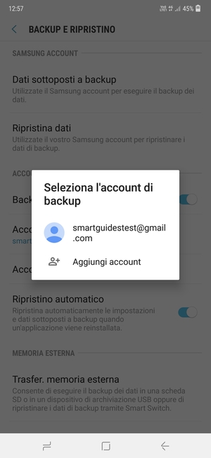 Seleziona il tuo account di backup