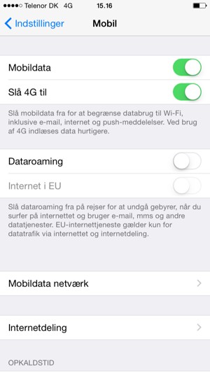 Slå Dataroaming til eller fra