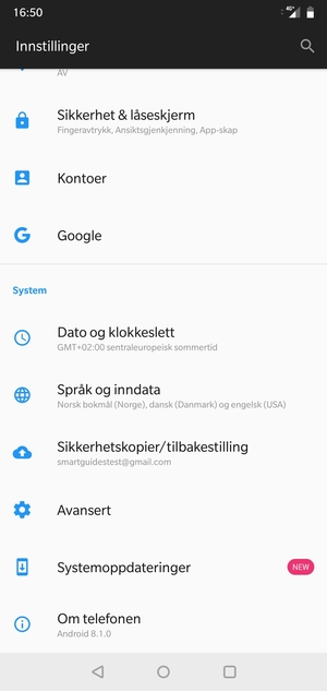 Gå tilbake til Innstillinger-menyen og velg Kontoer