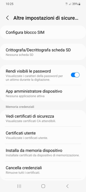 Seleziona Configura blocco SIM