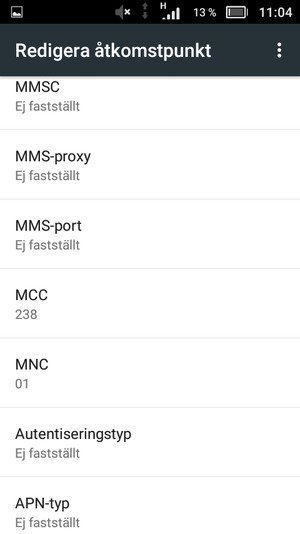 Scrolla ner och ange MMS-information