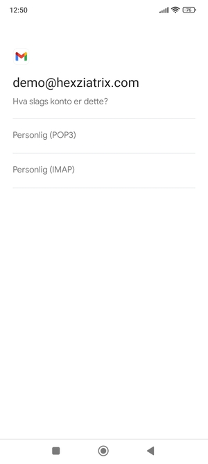 Velg Personlig (POP3) eller Personlig (IMAP)