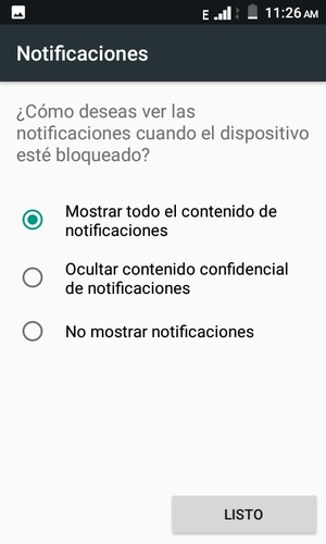 Seleccione la opción deseada y seleccione LISTO