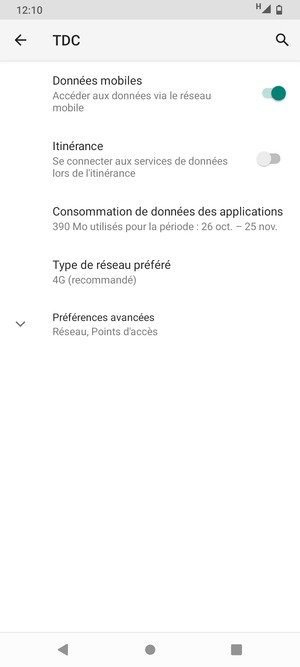 Pour changer de réseau en cas de problèmes de réseau, sélectionnez Préférences avancées