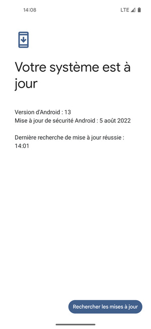 Si votre téléphone est à jour, vous verrez l'écran suivant