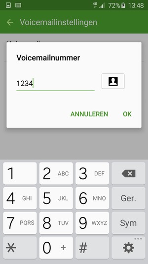 Voer het Voicemailnummer in en selecteer OK