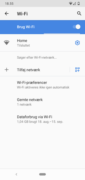 Du er nu tilsluttet Wi-Fi netværket