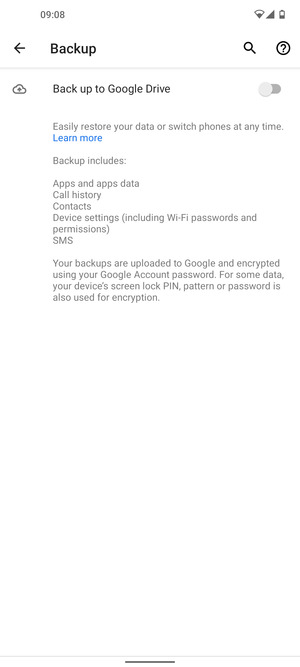Turn on Back up to Google Drive