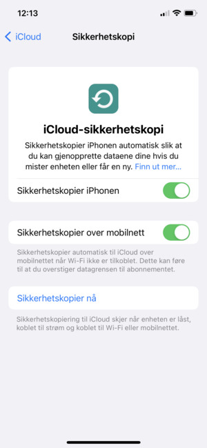 Velg Sikkerhetskopier nå