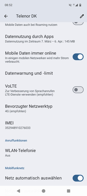 Um das Netzwerk zu wechseln, falls Probleme auftreten, schalten Sie Netz automatisch auswählen aus